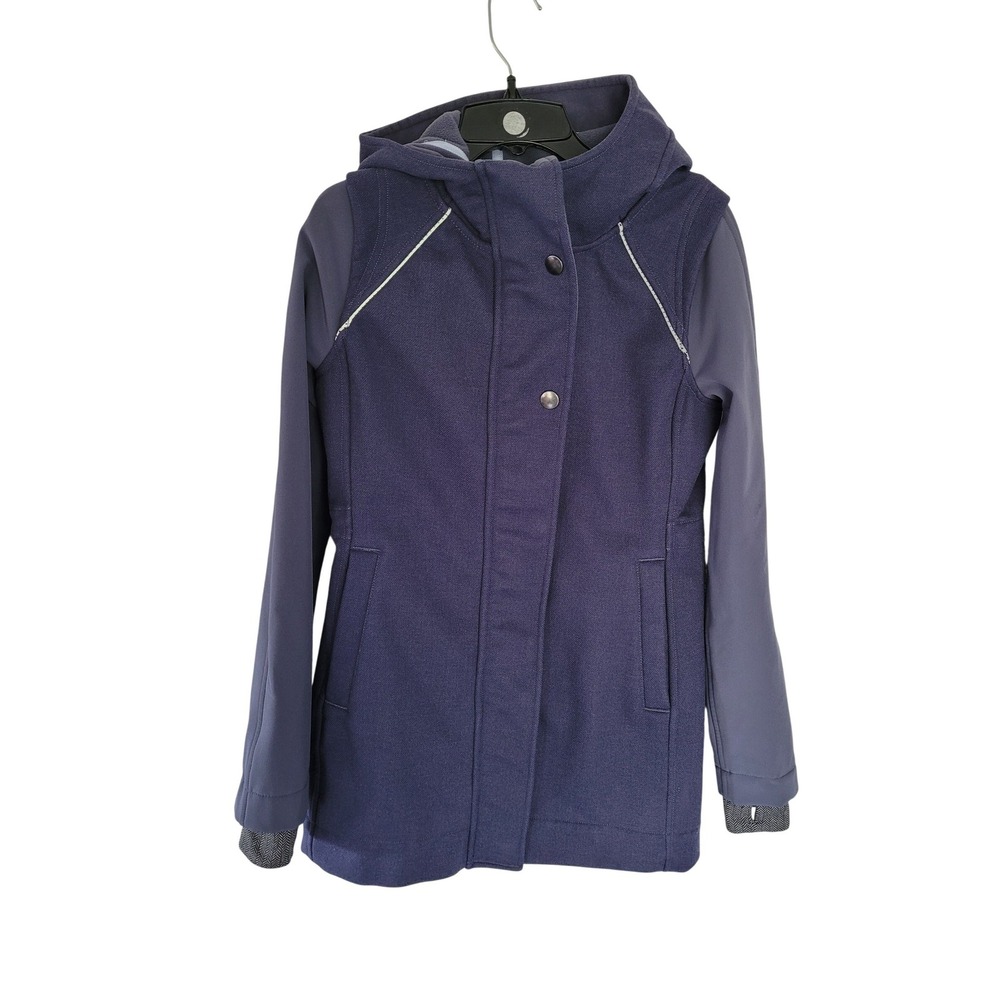 Ivivva by Lululemon Girls Blue Softshell Wool Blend Long Hooded Jacket 12 #1